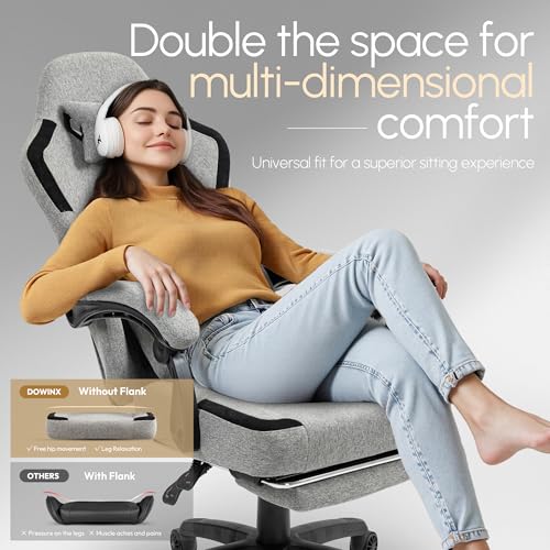 Dowinx Fabric Gaming Chair with Pocket Spring Cushion,Breathable Computer Chair with Massage Lumbar Support and Footrest