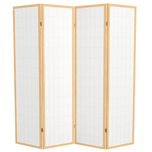 Red Lantern 6 ft. Tall Window Pane Shoji Screen-Natural-4 Panels Room Divider