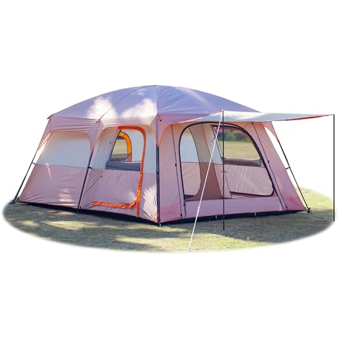 KTT Extra Large Tent 10-12-14 Person(Style-B),Family Cabin Tents,2 Rooms,3 Doors and 3 Windows with Mesh,Straight Wall,Waterproof,Double Layer