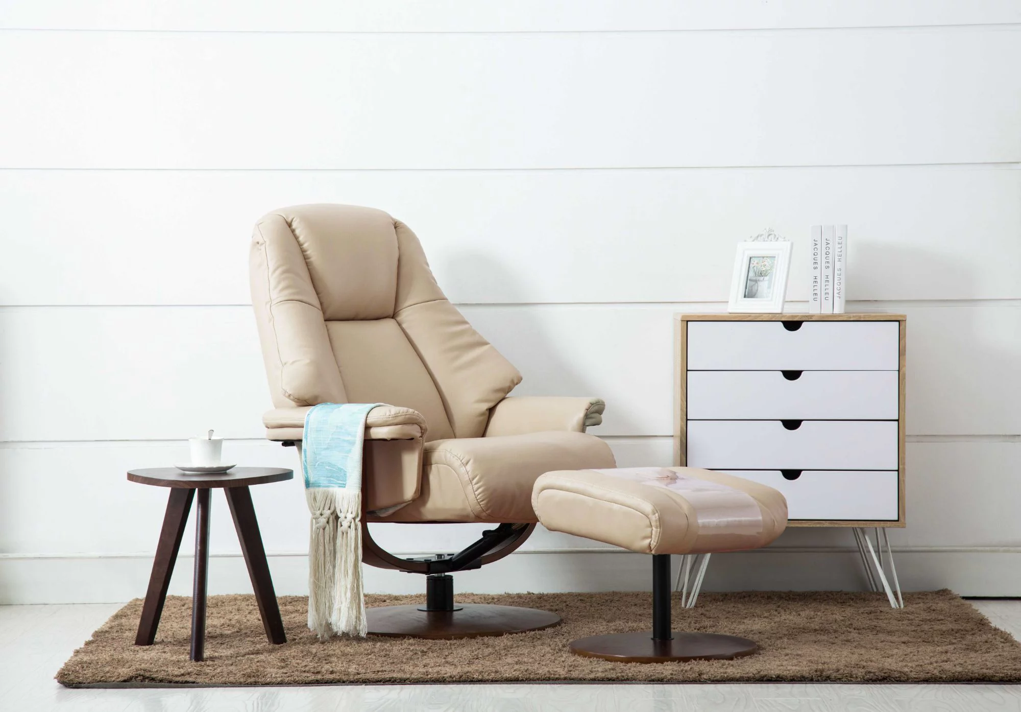 Contemporary Home Living 44" Beige and Brown Lindley Recliner Chair with Ottoman