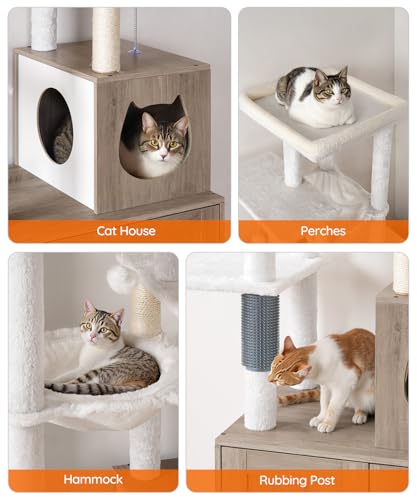 HOOBRO Cat Tree with Litter Box Enclosure, Tall Cat Tower for Indoor Cats, All-in-One Modern Cat Condo, Hidden Litter Box Enclosure Furniture
