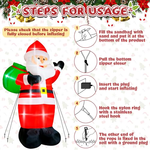15FT Christmas Inflatables, Giant Inflatable Santa Claus Holding Gift Bags, Blow Up Christmas Santa Claus with 8pcs LED