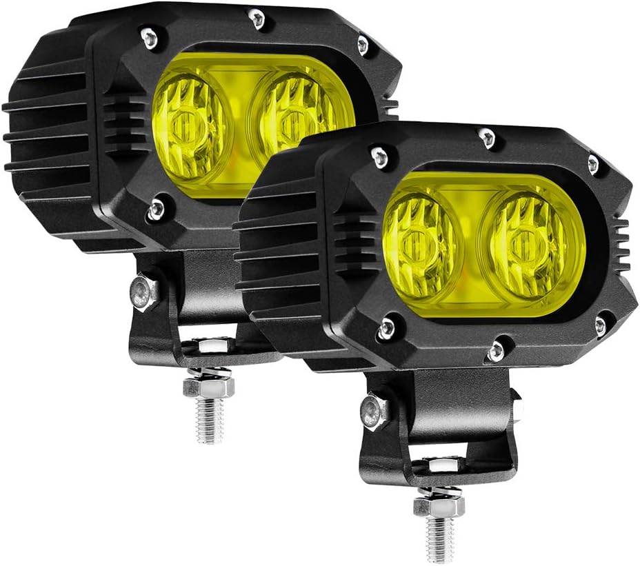 CO LIGHT LED Flood Beam Yellow Fog Lights 2PCS Driving Lights Work Light Pods Fit for Motorcycle ATV UTV SUV Car Tractor Forklift Truck Boat
