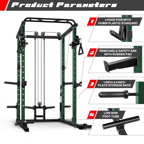 RitFit Multi-Function Squat Rack Power Cage PPC03 with Cable Crossover System, 1000LBS Capacity Power Rack and Packages with Optional Weight Bench