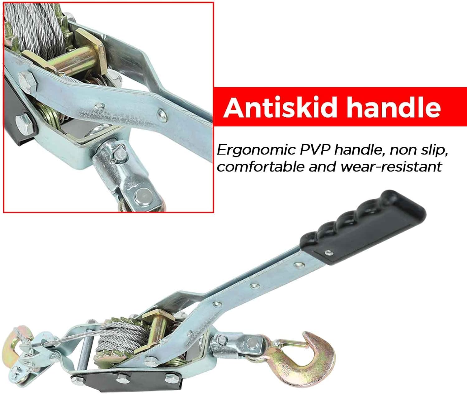 4 Ton Heavy Duty 3 Hook Steel Cable Dual Gear Power Ratchet Come Along Puller Tool，Automotive Hoist Cable Puller