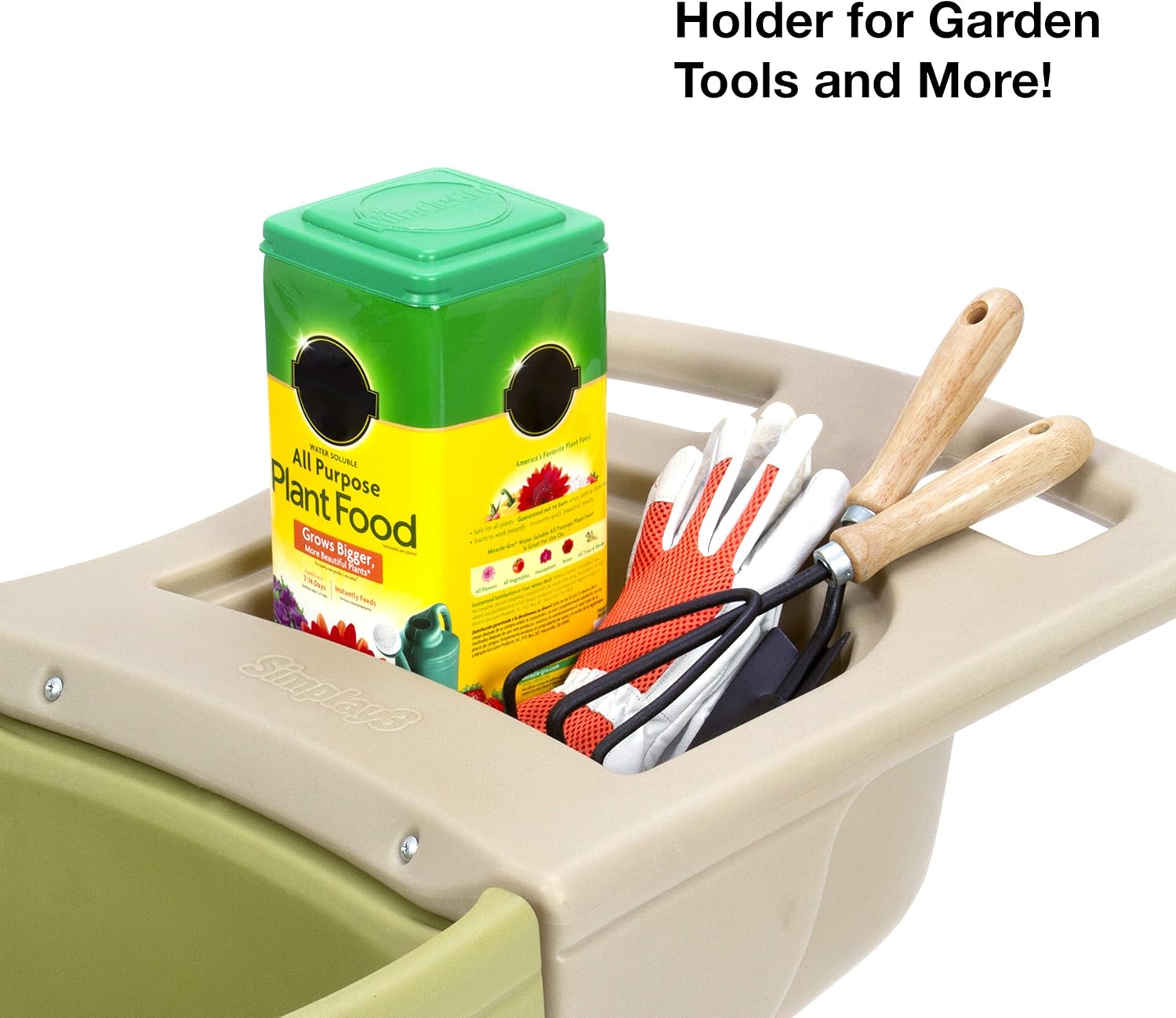 Simplay3 Easy Haul Plastic Wheelbarrow w/Garden Tool Storage Tray, 4 Cubic ft. Capacity, 2 Wheels - Green