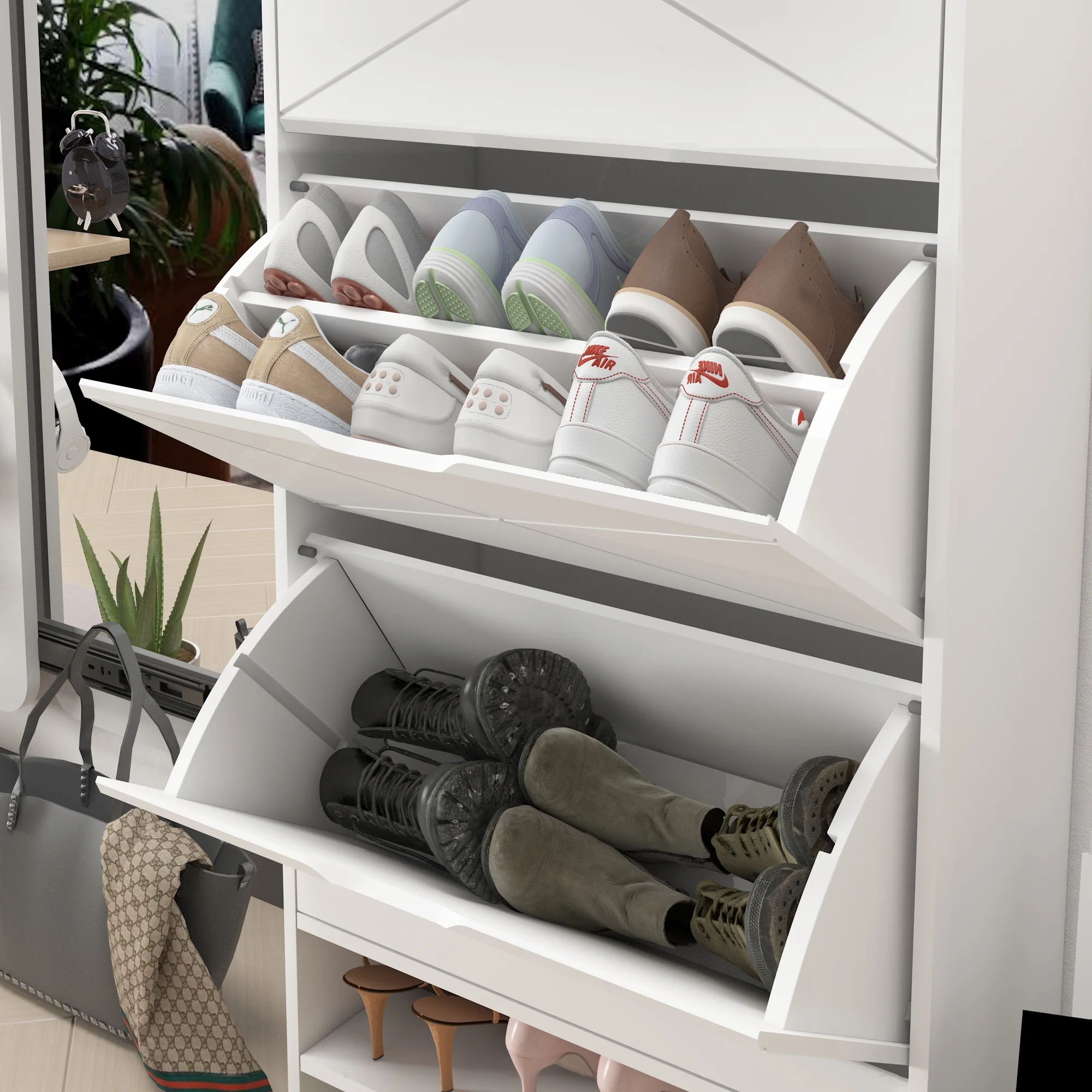 Facilehome Entryway Shoe Cabinet 3 Flip Drawer,Modern Tipping Shoe Rack Organizer for Hallway Bedroom,Indoor White