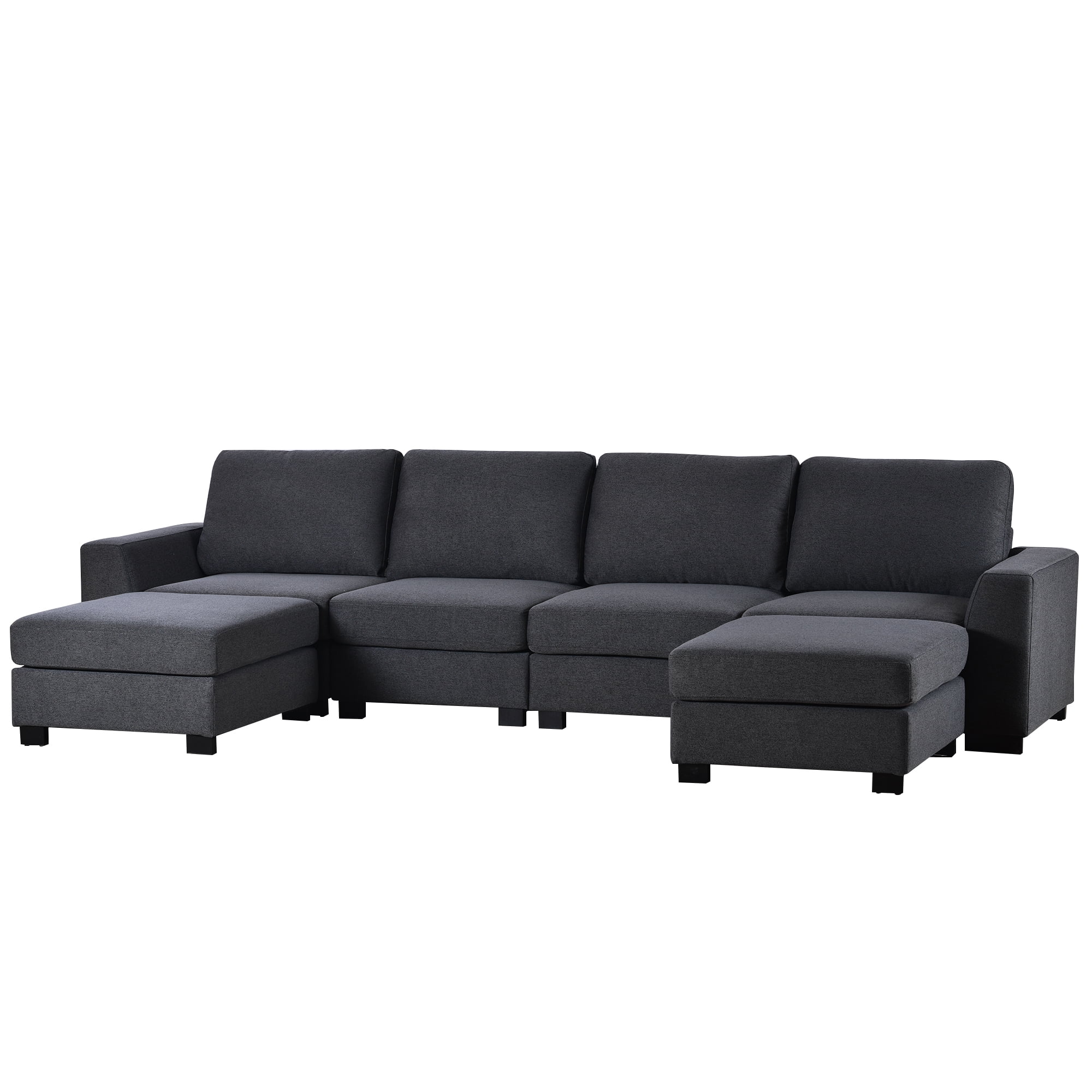 Euroco U Shaped Sofa with Removable Ottomans Sectional Sofa 6 Seater for Living Room, Gray