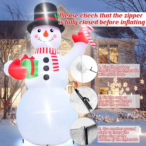 16FT Christmas Inflatable Snowman Outdoor Decorations, Giant Christmas Snowman, Holiday Blow Up Yard Decor with LED Lights