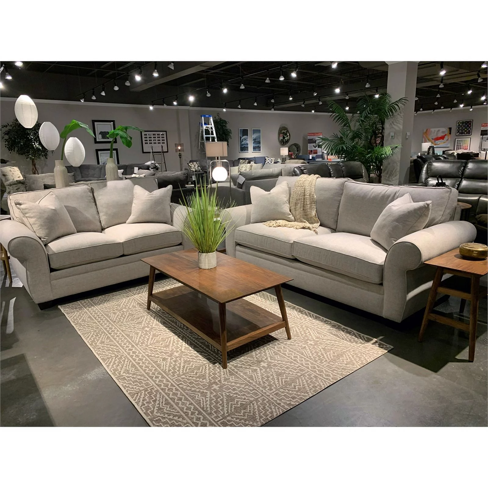 Pemberly Row Transitional Fabric Loveseat with Rolled Arms in Cream