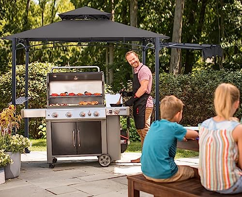 ABCCANOPY 8x5 Grill Gazebo - Outdoor BBQ Canopy Shelter with Led Light for Patio Backyard Grilling (Dark Gray)
