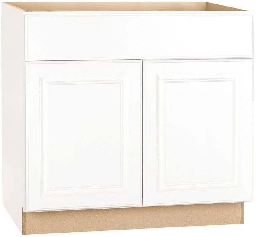 Hampton Bay 2478258 Hampton Assembled 36x34.5x24 in. Sink Base Kitchen Cabinet in Satin White