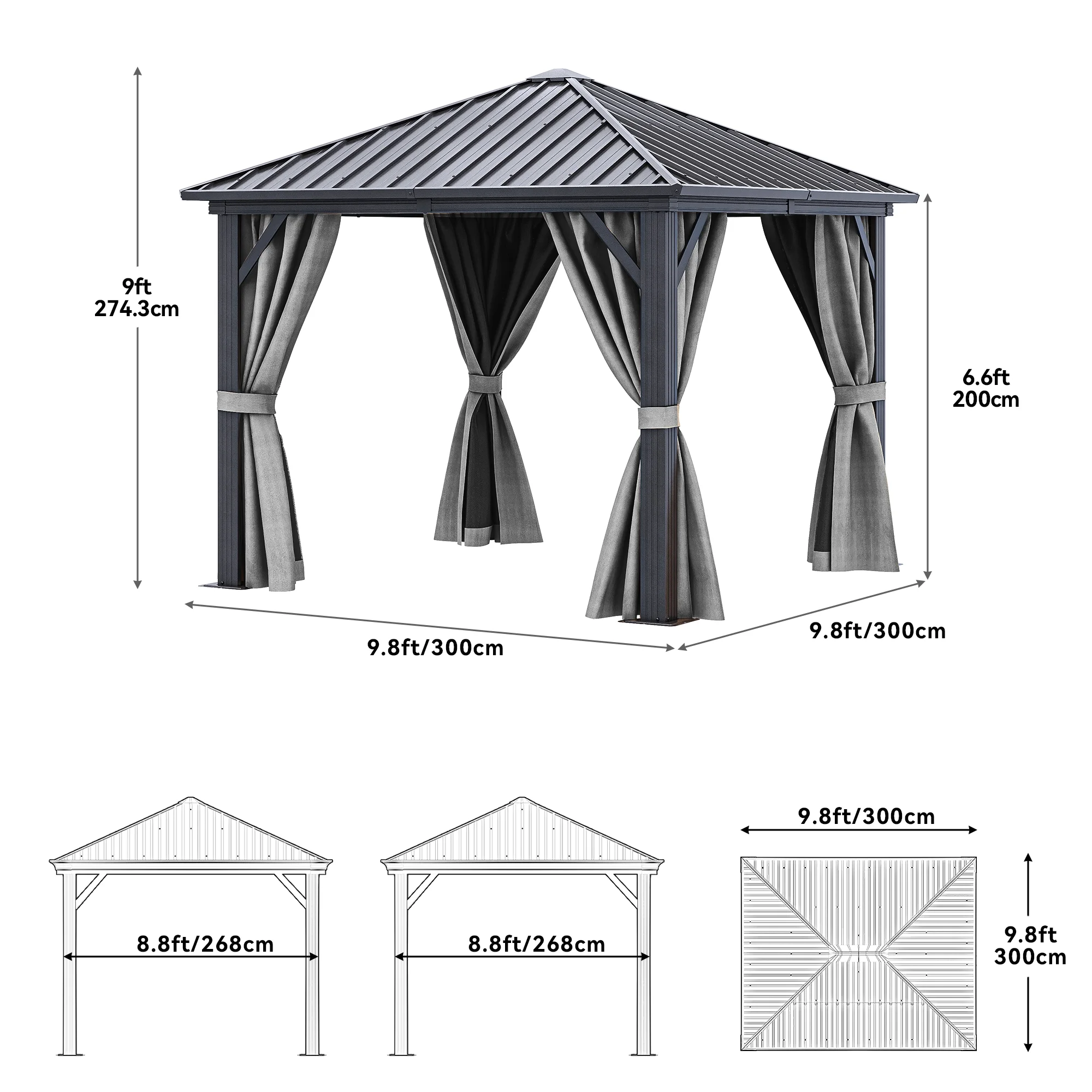 Dextrus 10x10ft Hardtop Gazebo with Nettings and Curtains,Heavy Duty Galvanized Steel Outdoor Vertical Stripes Roof for Patio, Backyard, Deck