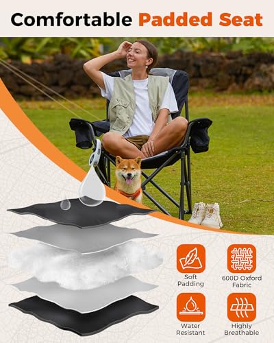KingCamp Oversized Camping Folding Chair, Heavy Duty 450 LBS with Lumbar Support, Padded Outdoor Chair with Cup Holder