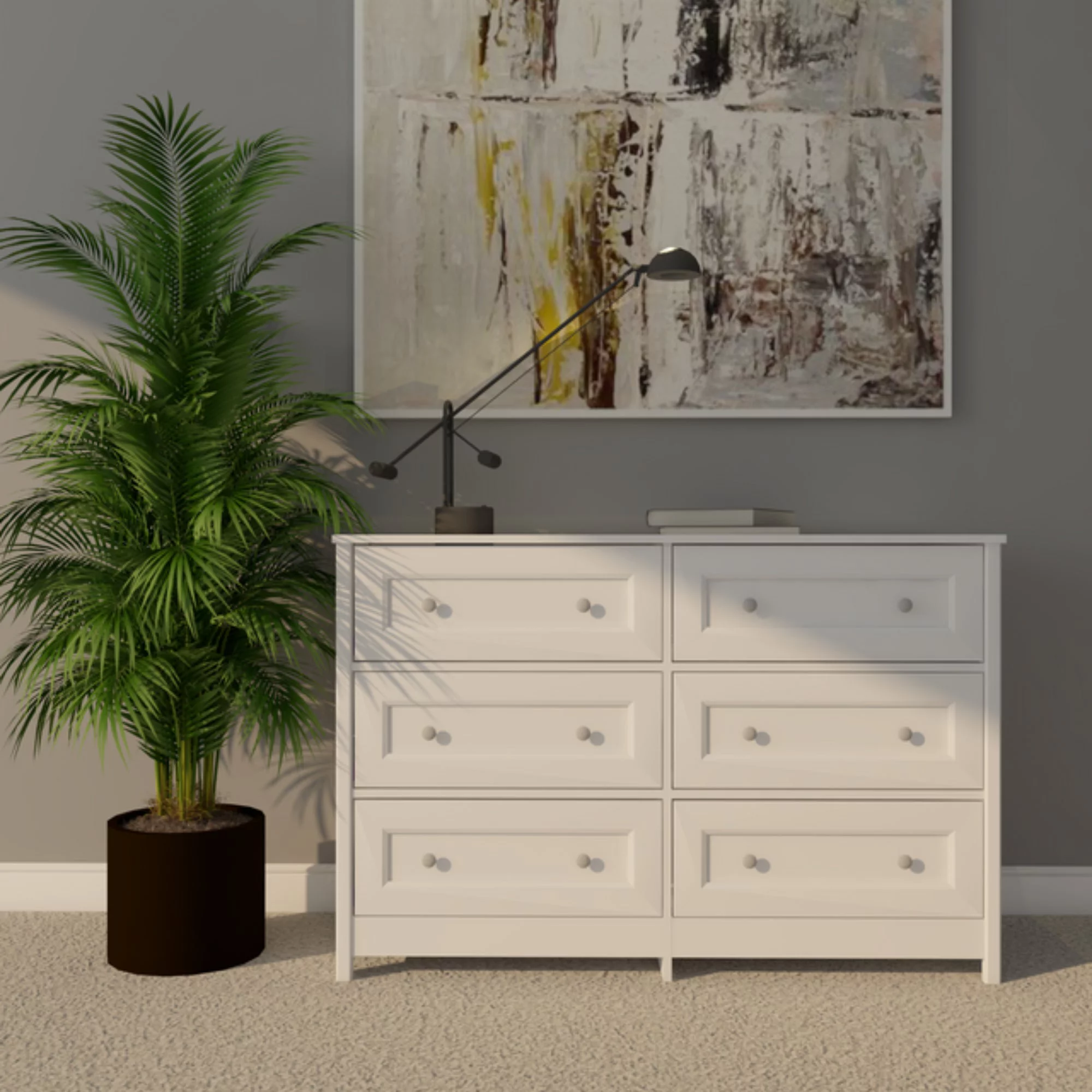 Boahaus Barbara Modern Wood Dresser with 6 Drawers, White - Curated Treasures Market