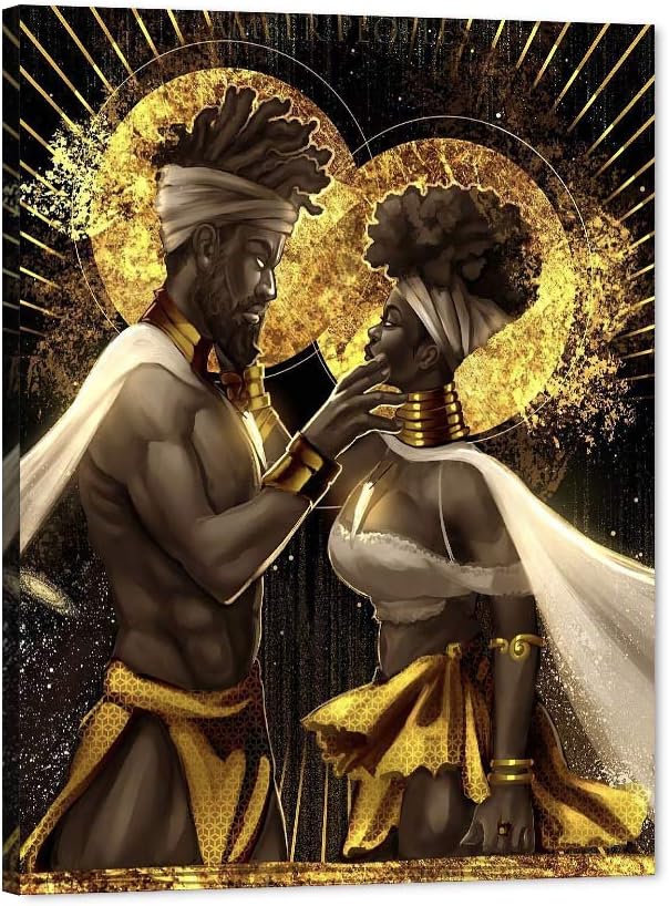 African American Wall Art, Black King and Queen Wall Art, Black Art Wall Art Decor, Black Couple Picture for Living Room Decor