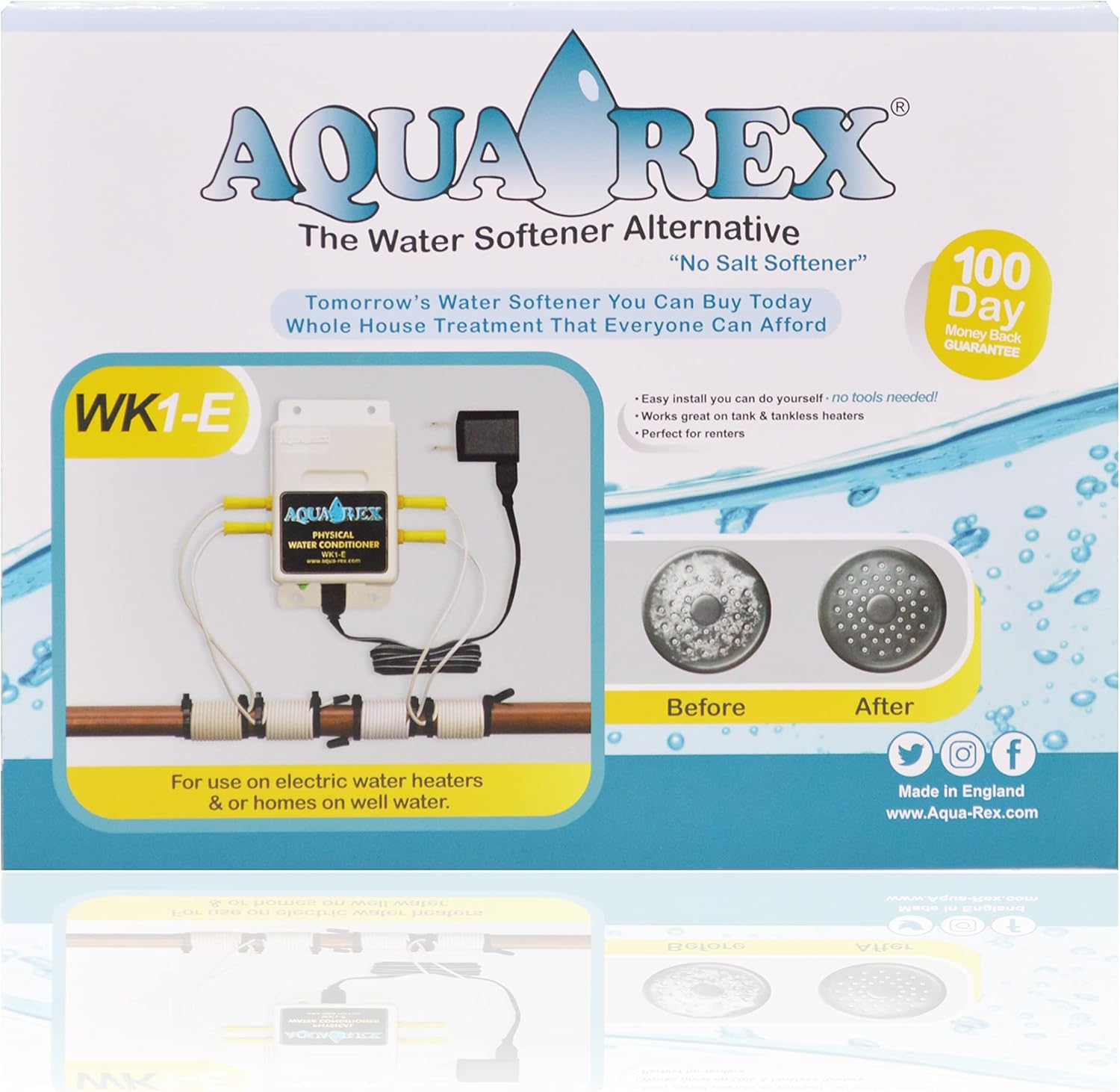 Water Softener Alternative Salt Free for Electric Heater, Water softener for Well water, Soft water for Hair & Skin (WK1-E)