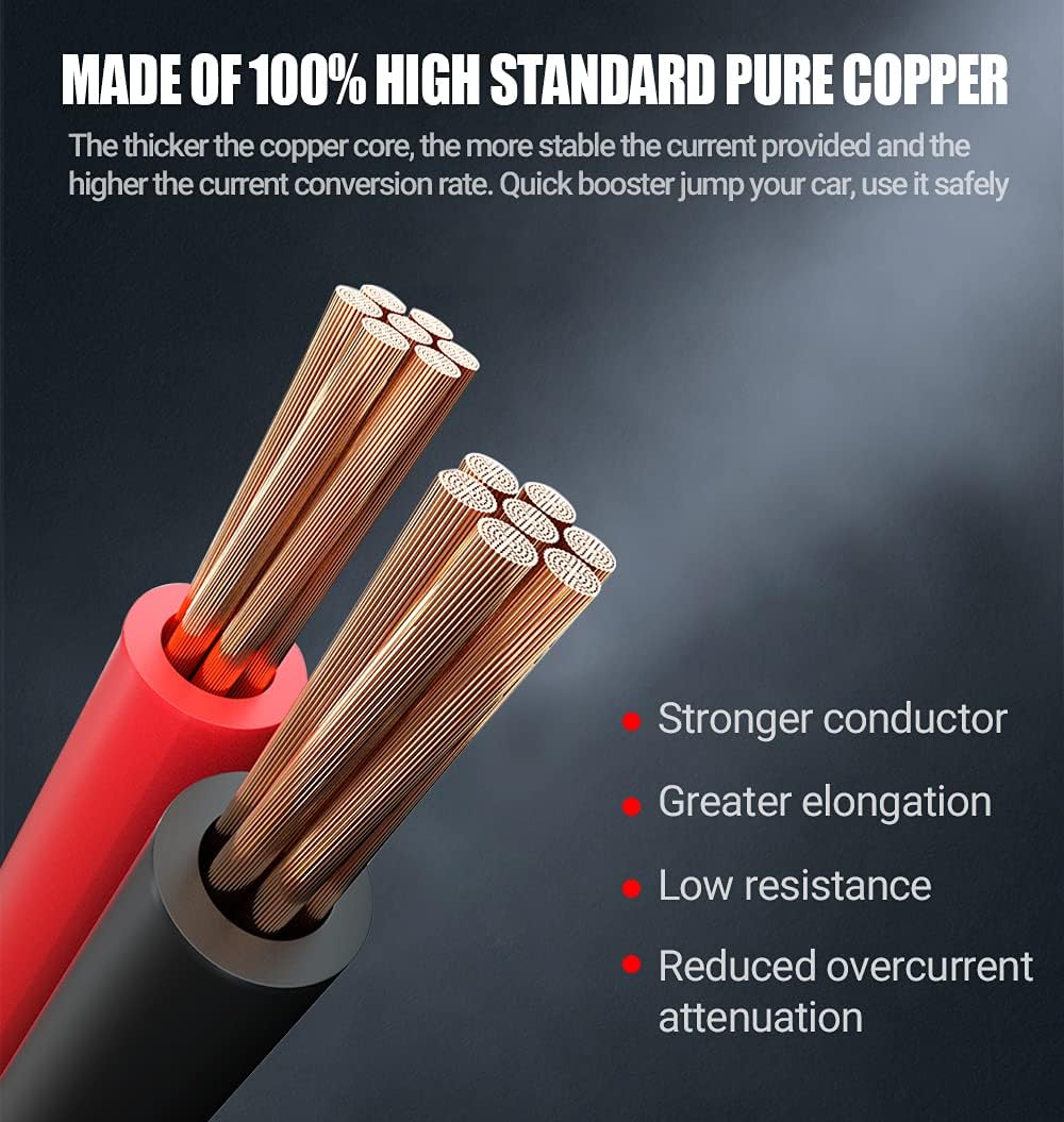 AUTOGEN 100% Copper Jumper Cables 2 Gauge 16 Feet for Car Battery Heavy Duty Jumper Cables 1000AMP Smart Booster Cables with Strong Clips Carry Bag