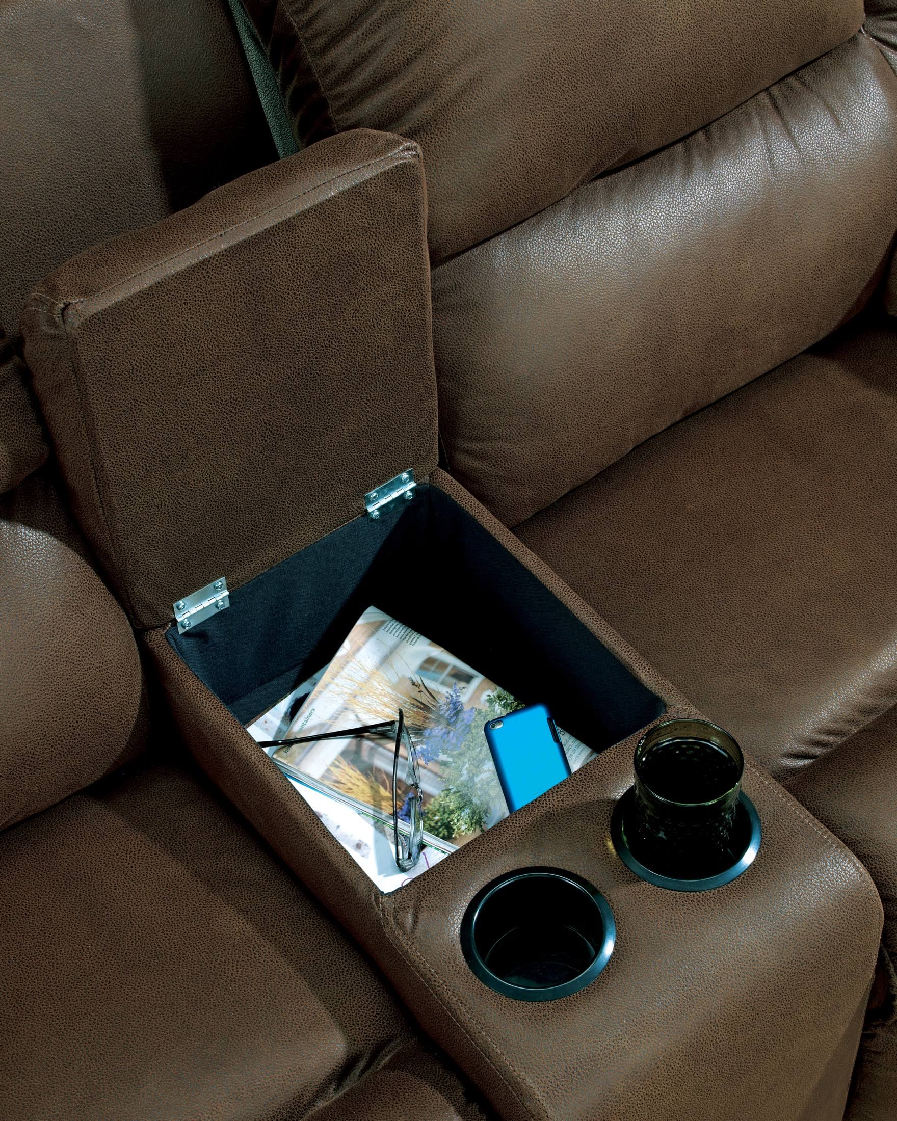 Ashley Quarterback Canyon Reclining Loveseat with Console 3270194