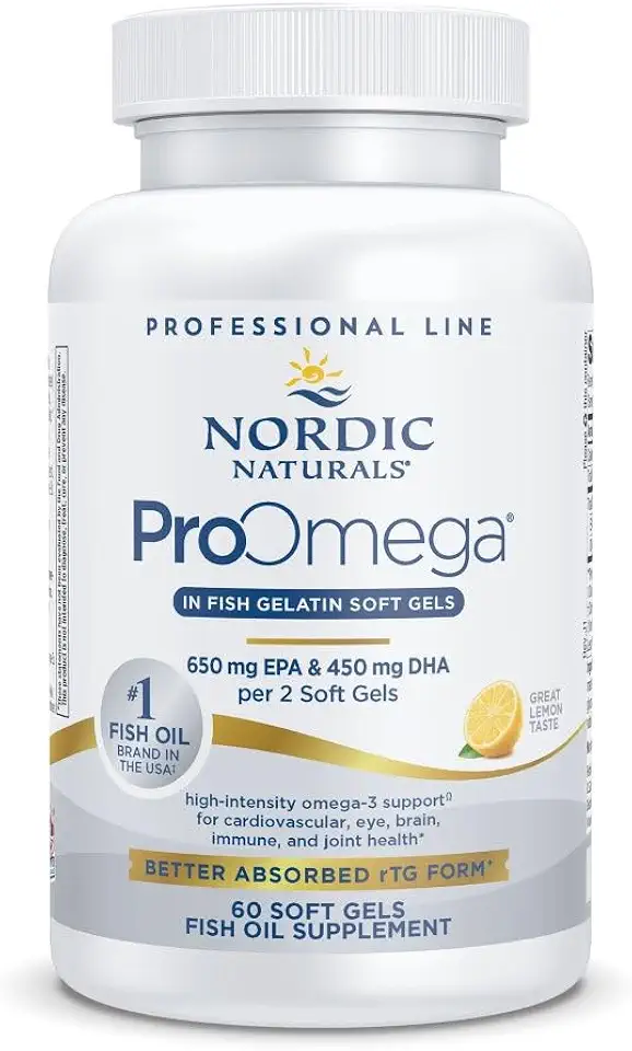 Nordic Naturals ProOmega in Fish Gelatin, Lemon Flavor - 60 Soft Gels - 1280 mg Omega-3 - High Potency Fish Oil - EPA & DHA - Promotes Brain, Eye