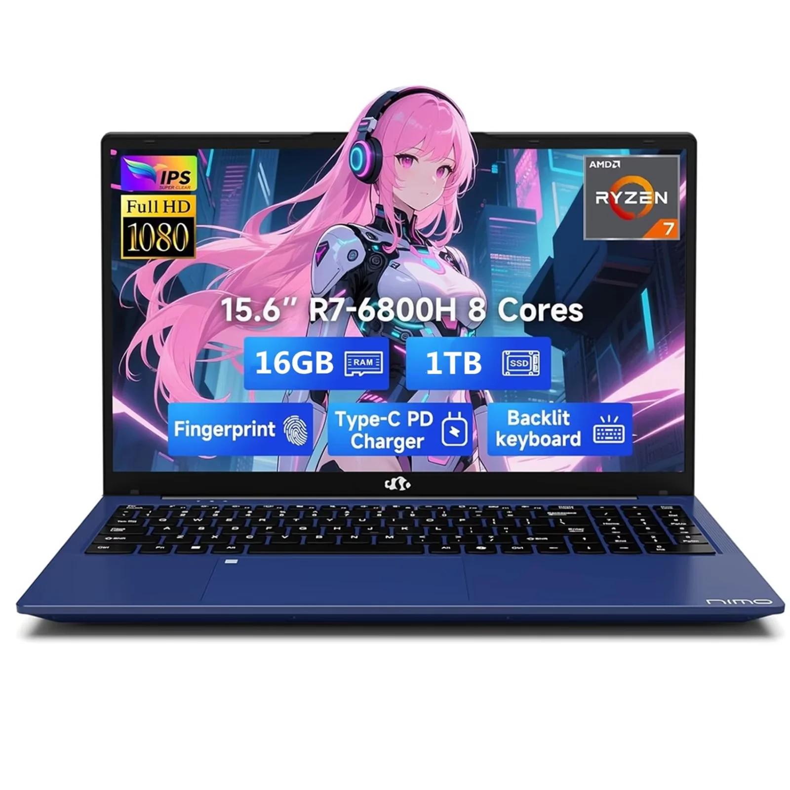 15.6" IPS FHD Gaming Laptop 8 Cores AMD Ryzen 7 6800H(Beat Intel i7-12700H