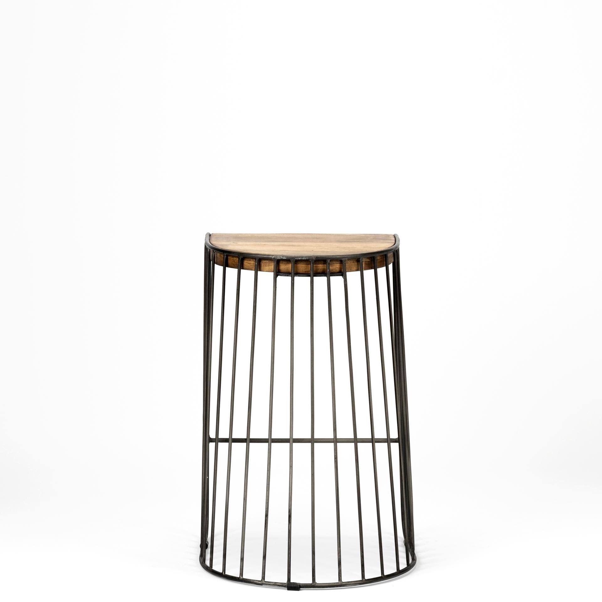 Seagram 26.5x22 Seat Height Brown Wood Seat Black Metal Frame Stool Mercana