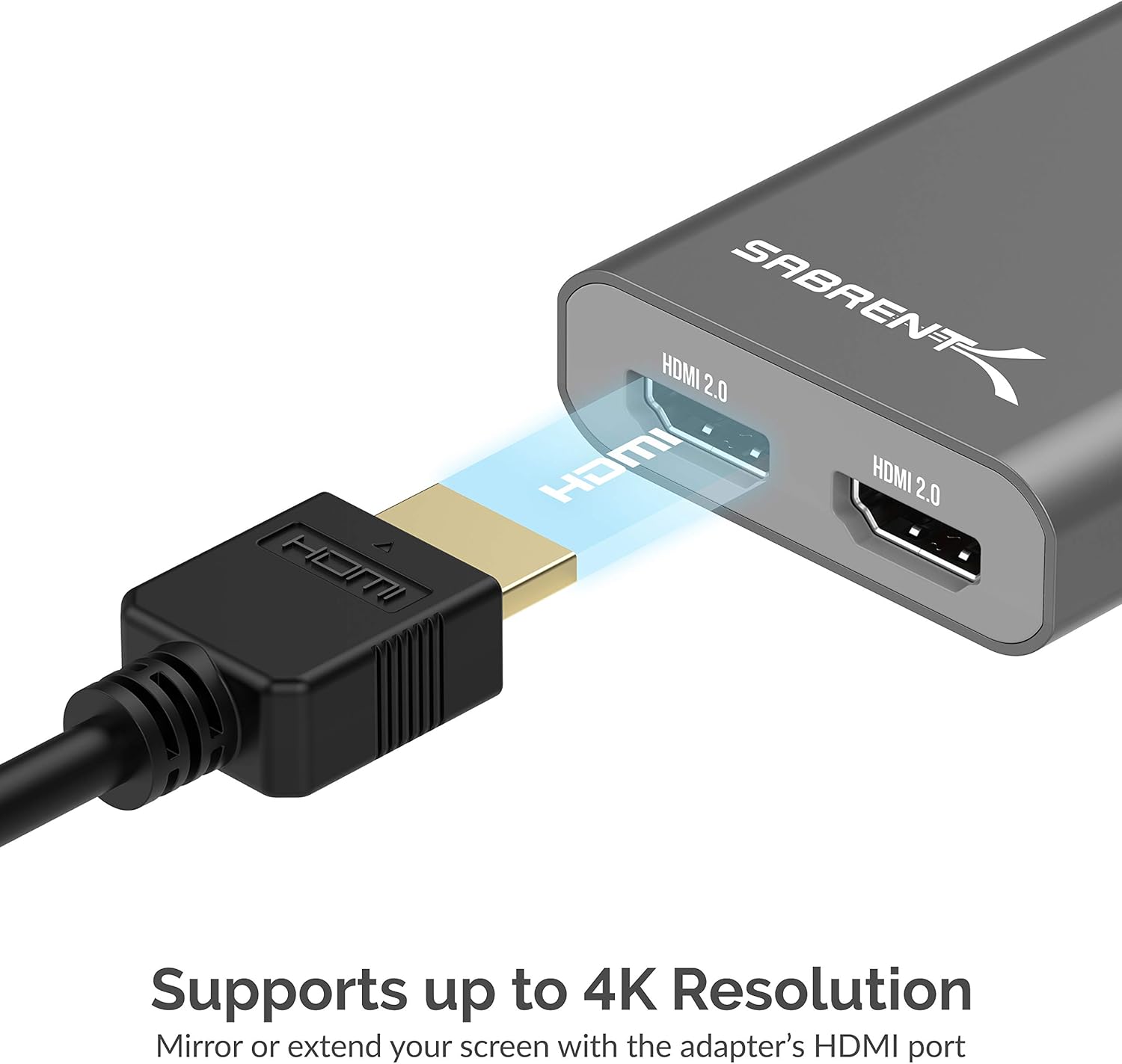 Sabrent Thunderbolt 3 to Dual HDMI 2.0 Display Adapter for Windows or Mac | up to 4K Resolution at 60Hz | Detachable Cable with Screw-in Lock