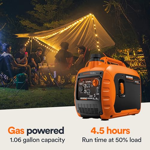 Generac 3,300-Watt Gas-Powered Portable Inverter Generator - Lightweight Design - USB Ports for Mobile Device Charging - COsense Technology
