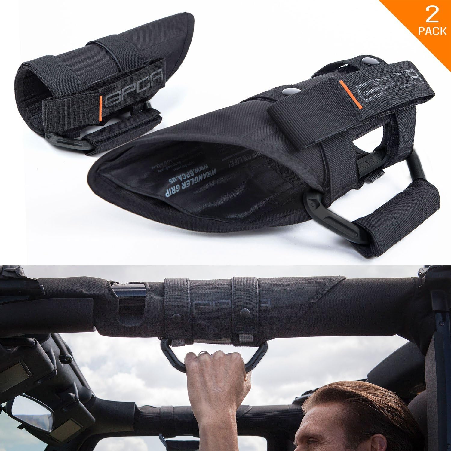 GPCA GP-Grip PRO Grab Handle for Wrangler JL JT JK Sport Sahara Rubicon Gladiator 4DR/ 2DR 2007-2022 w/ 3 roll bar. Universal to Driver and