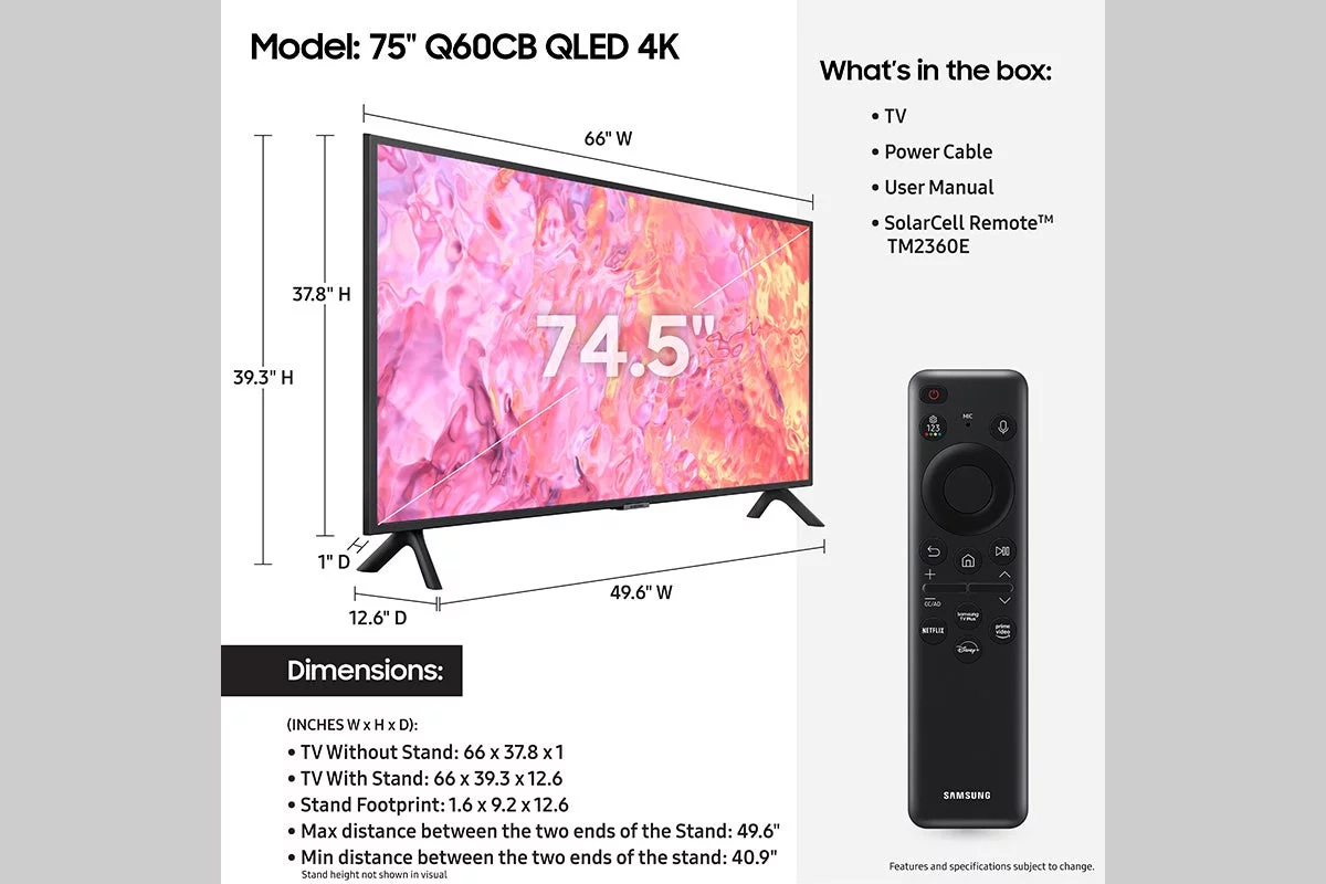 SAMSUNG 75 Class Q60CB QLED 4K Smart TV QN75Q60CBFXZA 2023