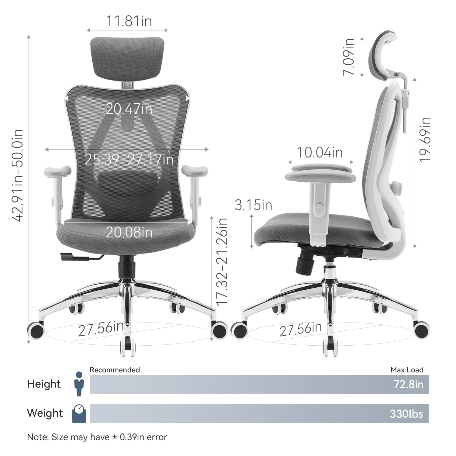 SIHOO Ergonomic Office Chair, Mesh Computer Desk Chair with Adjustable Lumbar Support, High Back chair for big and tall, Black