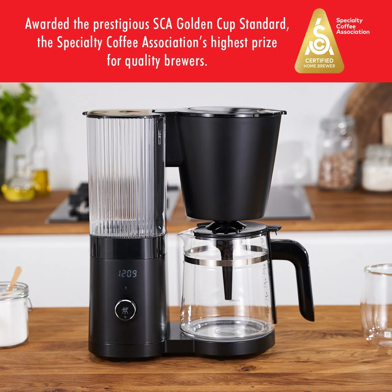 ZWILLING Enfinigy Glass Drip Coffee Maker 12 Cup, Awarded the SCA Golden Cup Standard, Silver