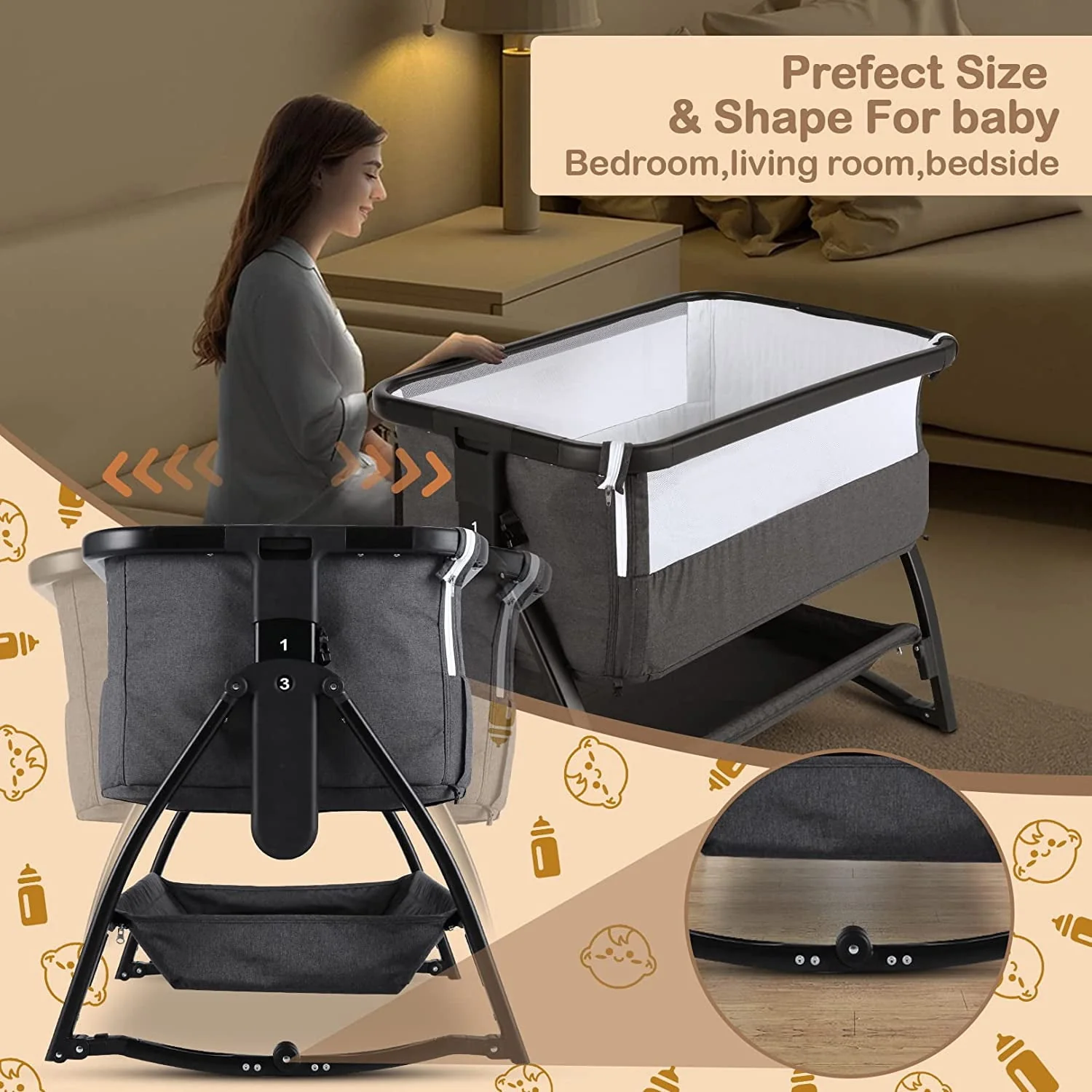 Adnoom Baby Bassinet Bedside Sleeper, Baby Bed to Babies Cradle