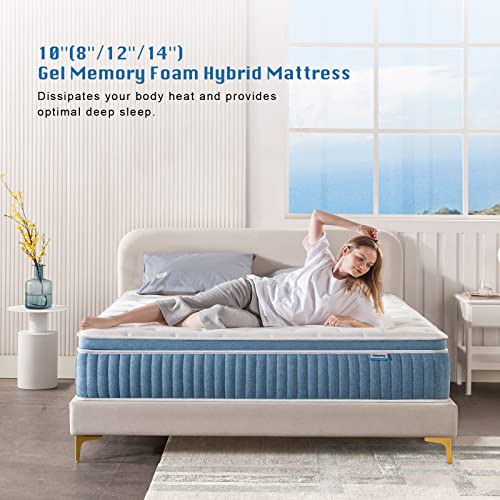 Rimensy Queen Mattress, 12 Inch Hybrid Mattress in a Box, Gel Memory Foam Mattress, Individually Wrapped Pocket Coils