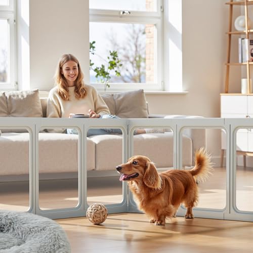 Clear Acrylic Dog Playpen - 11.6 sq.ft, 24" H 10 Planes Transparent Dog Fence Indoor, Sturdy Pet Pen for Puppy/Small Dog/Rabbit/Cat/Pig