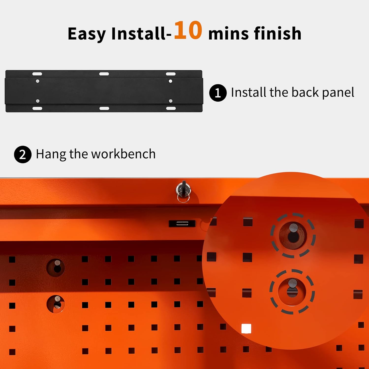 MCombo Metal Wall Mounted Workbench for Garage, Folding Worktable with Pegboards