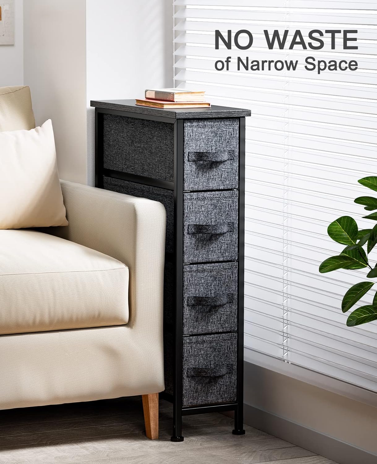 Pipishell Fabric Dresser, Narrow Vertical Dresser Chest Storage Tower with 4 Fabric Drawer, Tall Storage Dresser for Bedroom, Living Room
