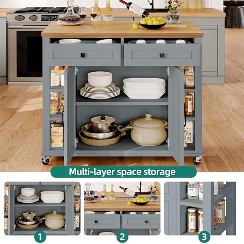 YITAHOME Kitchen Island with Drop Leaf & Power Outlet, Rolling Kitchen Cart on Wheels