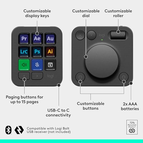 Logitech MX Creative Console, 9 Customizable LCD Keys, Stream Deck Accessories, Control Dial for Graphic Design, Adobe, Zoom, Spotify - Graphite