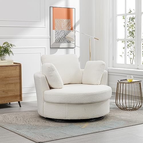 42.2" W Swivel Accent Barrel Chair and Half Swivel Sofa with 3 Pillows 360 Degree Swivel Round Sofa Modern Oversized Arm Chair Cozy Club Chair for