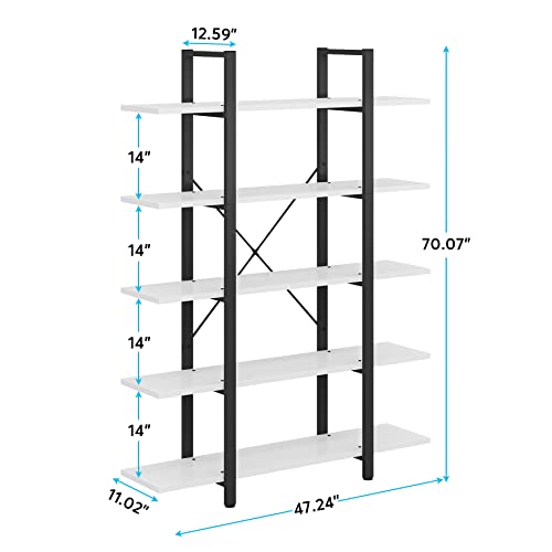 Tribesigns 5-Tier Bookshelf, Vintage Industrial Style Bookcase 72 H x 12 W x 47L Inches, Black