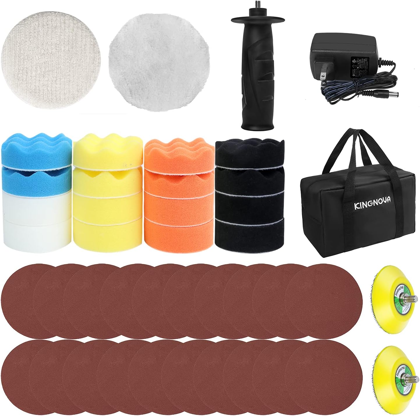 KINGNOVA 12V Cordless Buffer Polisher for Car Detailing Variable Speed 2 in 1 Polisher & Sander 2.0Ah Battery & Fast Charger 0-2800/8300 RPM Buffer