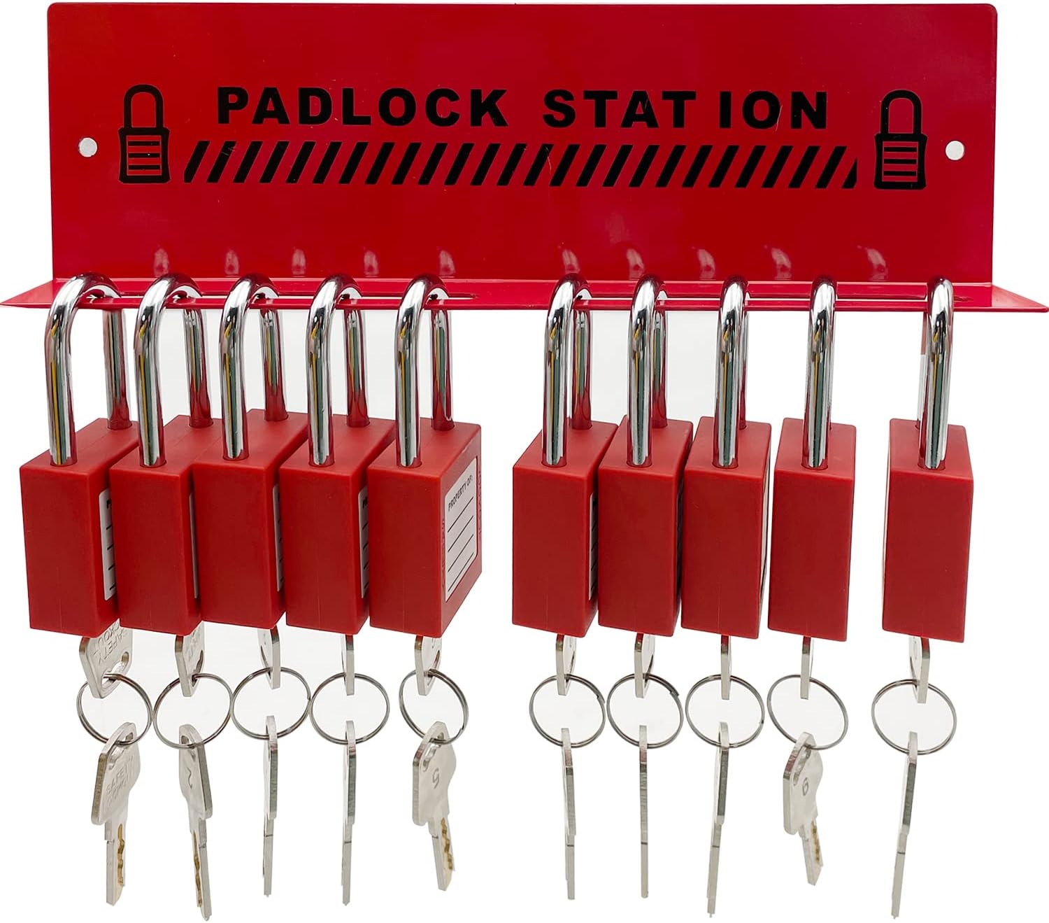 Lockout Tagout Station, Includes 10 Key Different Padlocks with Numbers, 2 Lockout Hasps, 20 Lockout Tags, 20 Nylon Cable Pack of 2