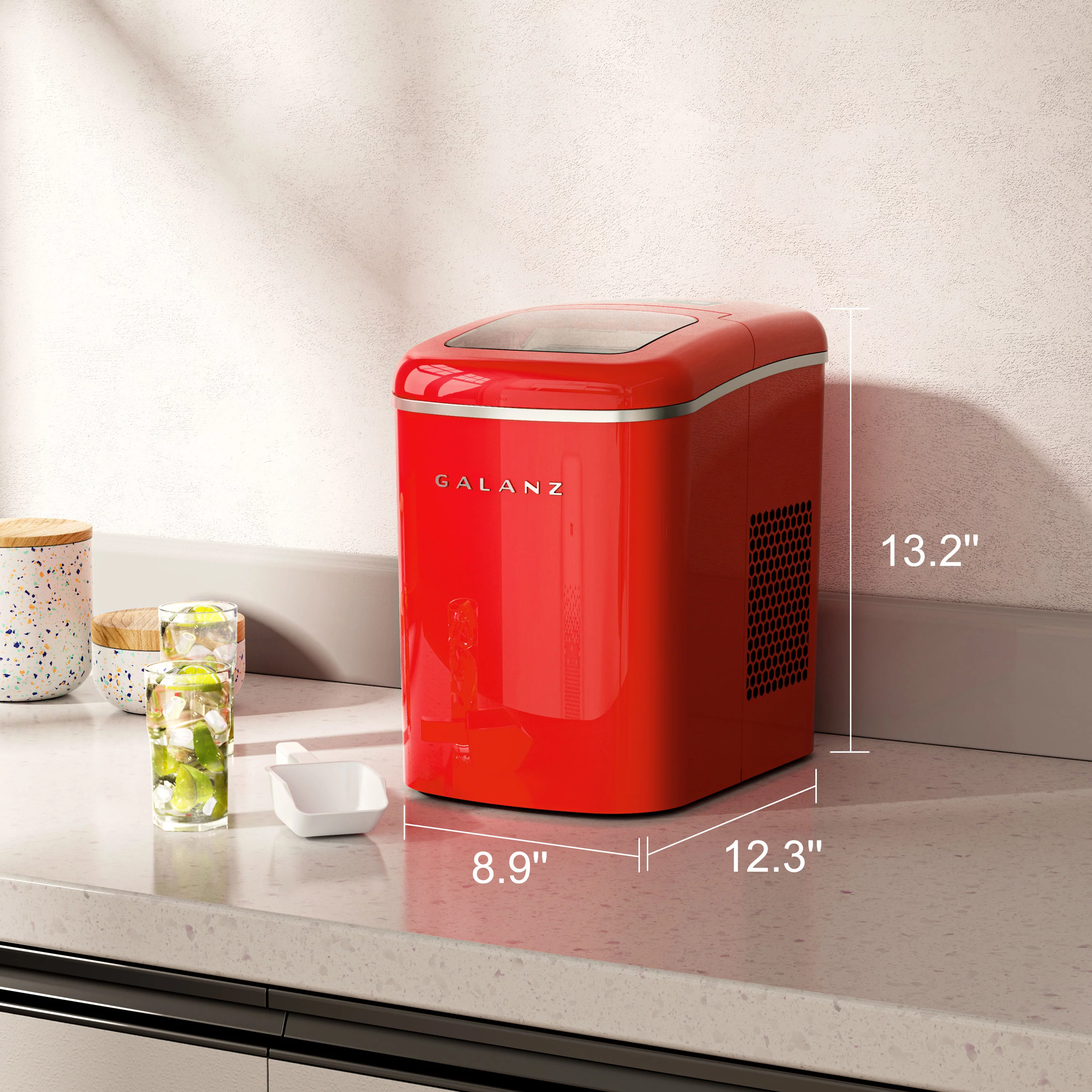 Galanz Portable Countertop Electric Maker Machine 26 lbs in 24 Hours, 9 Bullet Shaped Cubes Ready in 9 Minutes, 2 Ice Sizes