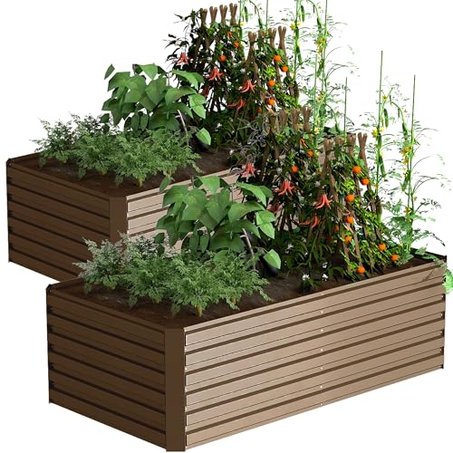 FOOWIN 2pcs 8x4x2ft Galvanized Raised Garden Bed, Planter Raised Garden Boxes Outdoor, Large Metal Raised Beds for Gardening