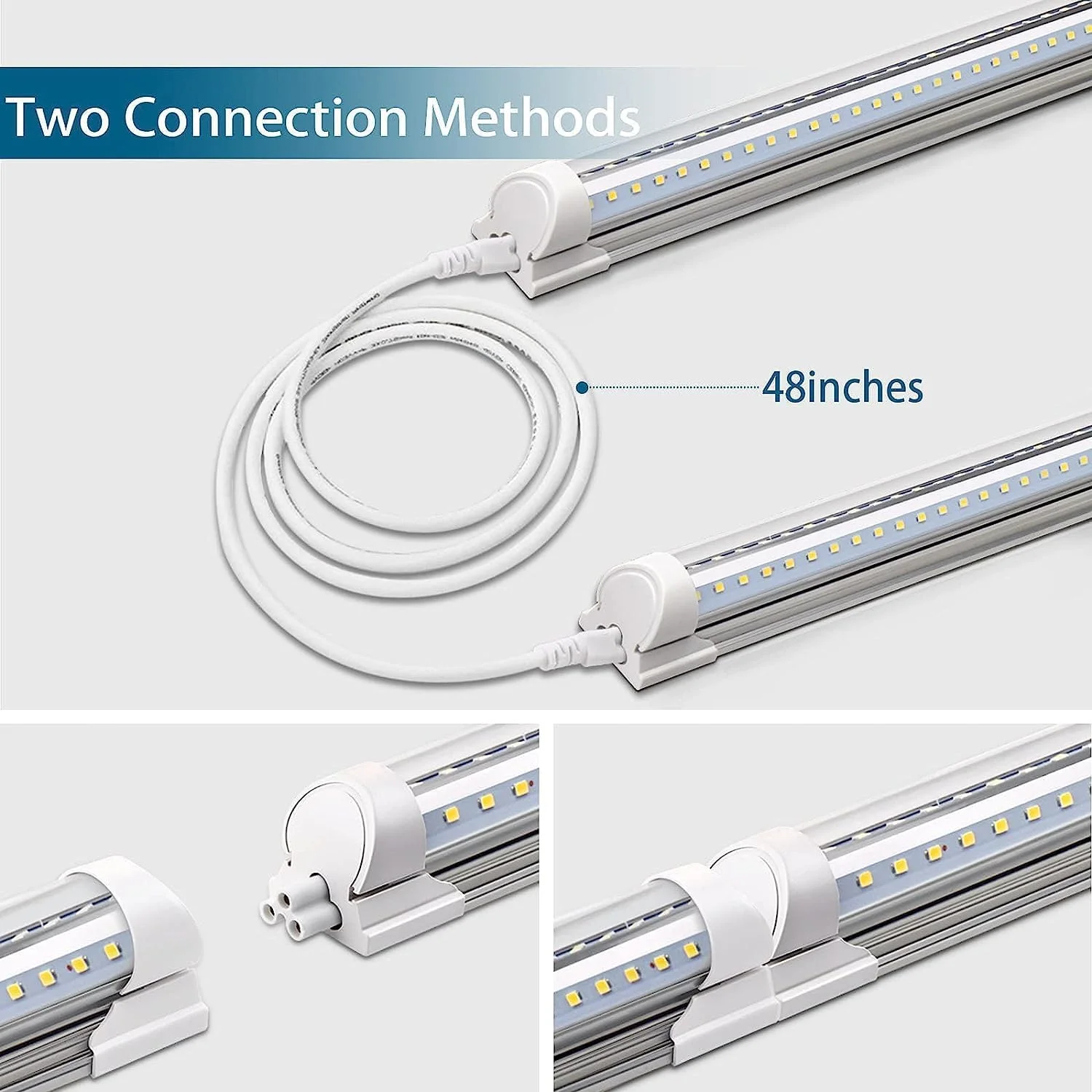 WAGEE 8FT LED Shop Light, 72W 9000LM 5000K, Daylight White, V Shape, Clear Cover, T8 Linkable Shop Lights, LED Tube Lights with Plug, 4 Packs