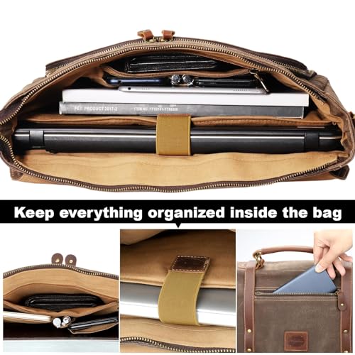 Laptop Messenger bag for Mens 15.6 Inch, Waterproof Vintage Genuine Leather Mens Briefcase shoulder bag 16 Storage Pockets