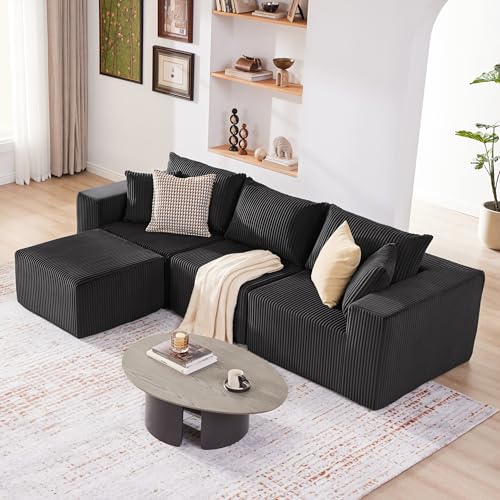 107.4" Cloud Couch Sectional, Modular Sofa with Deep Seat, Plush Corduroy L Shaped Boneless Couch, Convertible Sectional Couches for Living Room