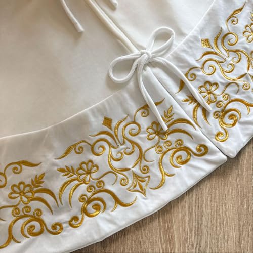 72-Inch Victorian Velvet Christmas Tree Skirt with Gold Damask Embroidery and Plush Lace Ties, Burgundy