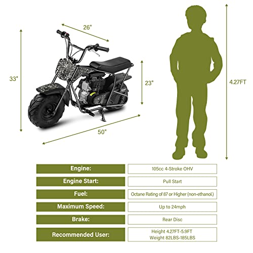 Oryxearth Mini Dirt Bike for Kids, 105CC 4-Stroke Kid Gas Powered Off-Road Pocket Pit Trail Motorcycle W/EPA Approved